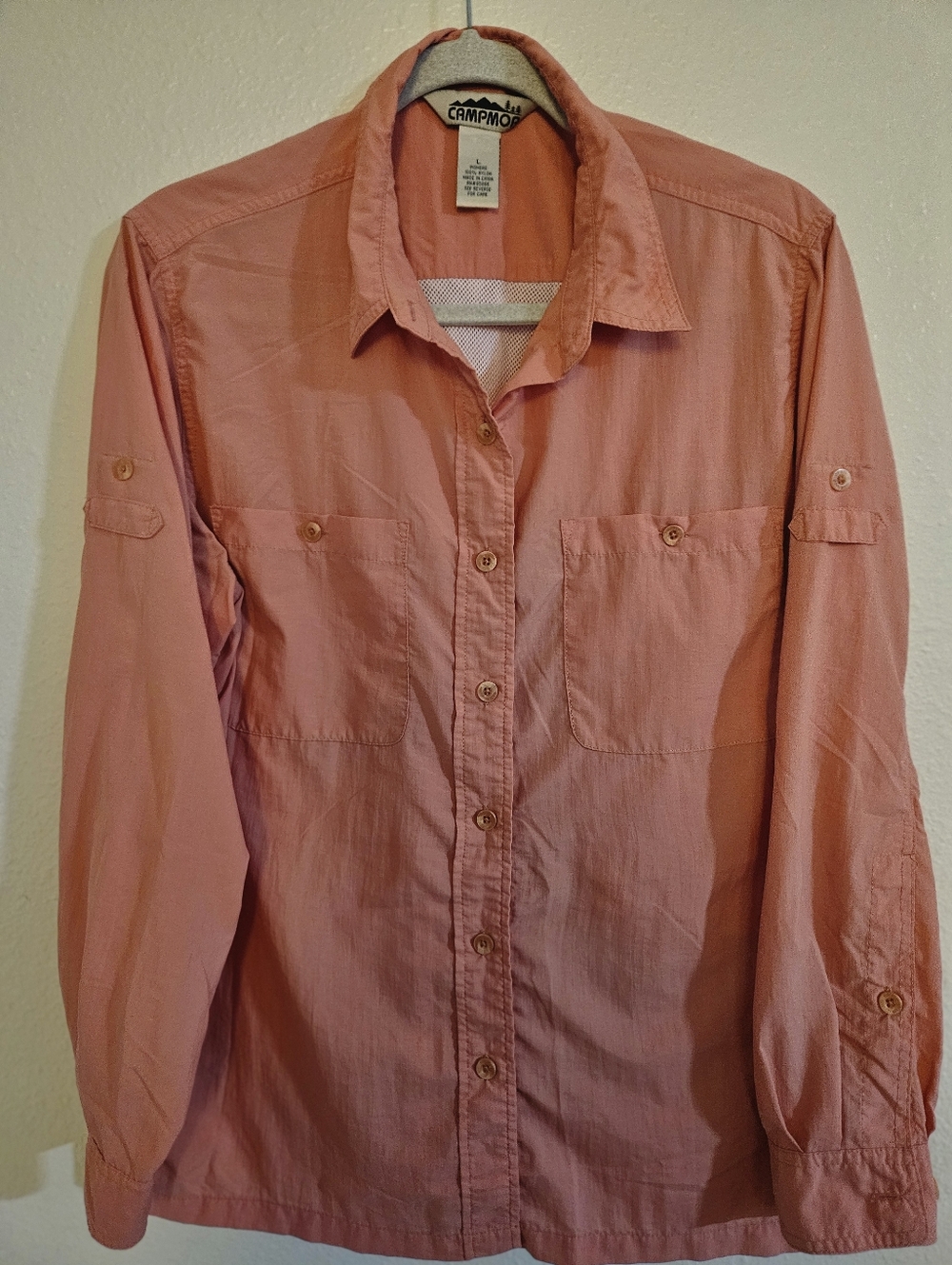 Gorpcore Campmor Technical Utility Shirt | Mesh Vented | Coral/Salmon | Large